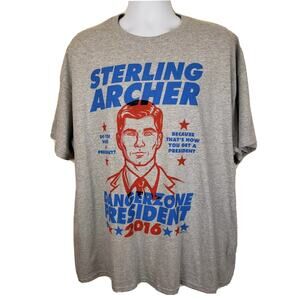 Custom Gildan Sterling Archer Dangerzone President 2016 gray t-shirt 2XL XXL